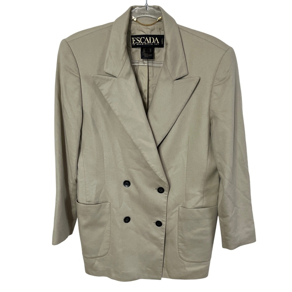 Escada Blazer Women'sโ 10 Beige Silk Cashmere Double Breasted Vintage Germany
